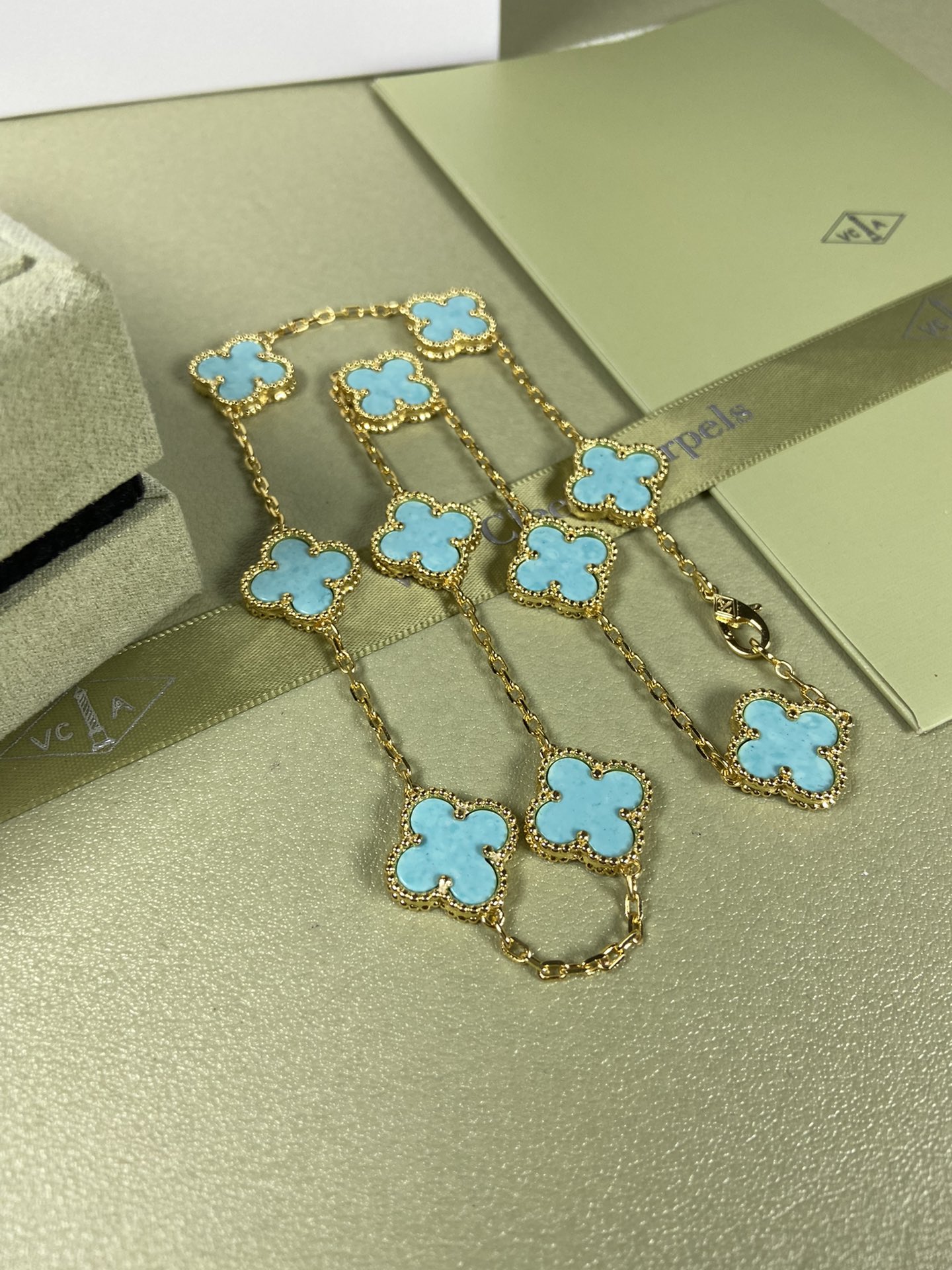 Van Cleef & Arpels Necklace VCA 10-Flower Mint Green Diamond Necklace Platinum, Yellow Gold, Rose Gold