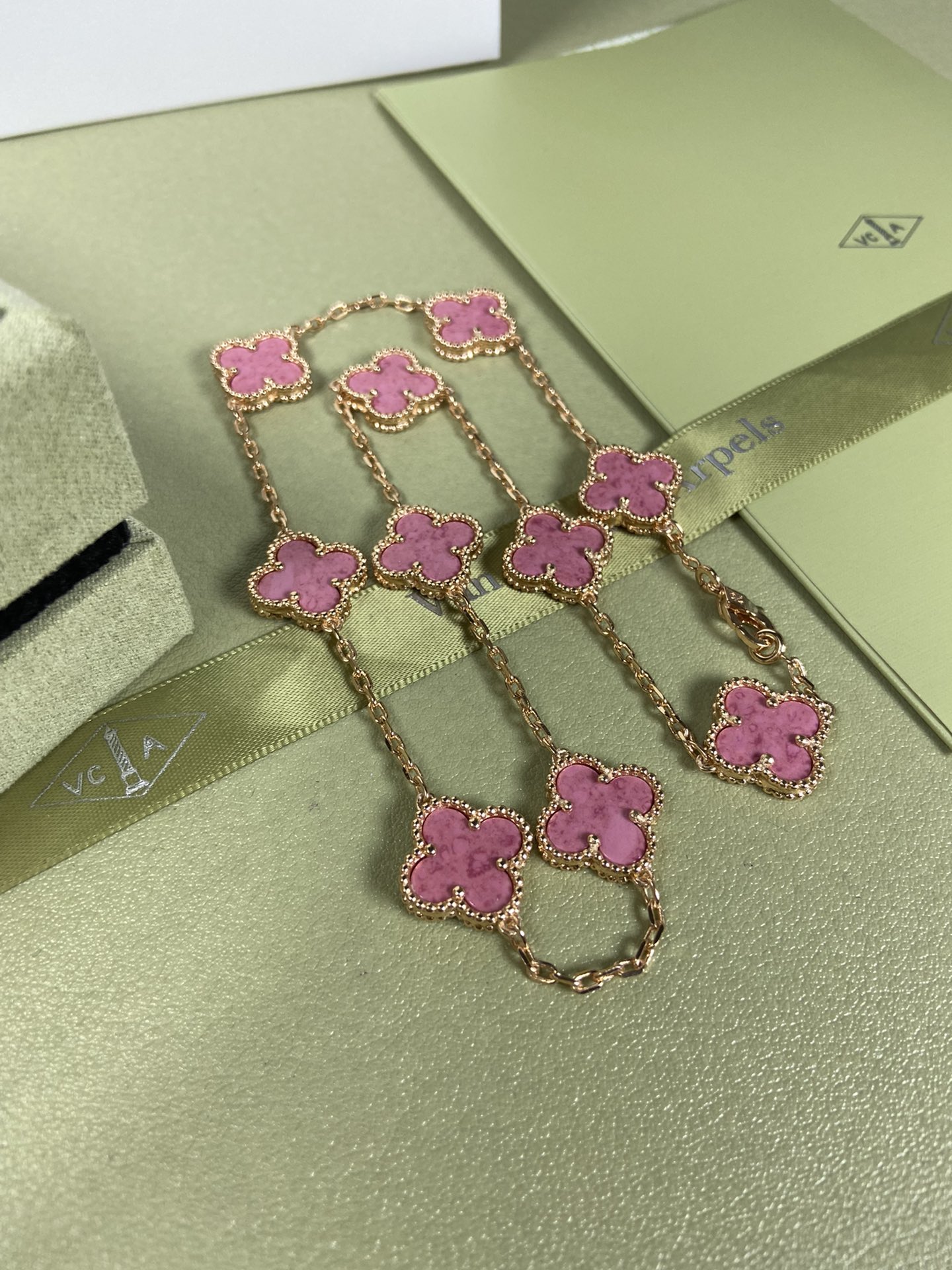 Van Cleef & Arpels Necklace VCA 10-Flower Rose Pink Necklace Platinum, Yellow Gold, Rose Gold