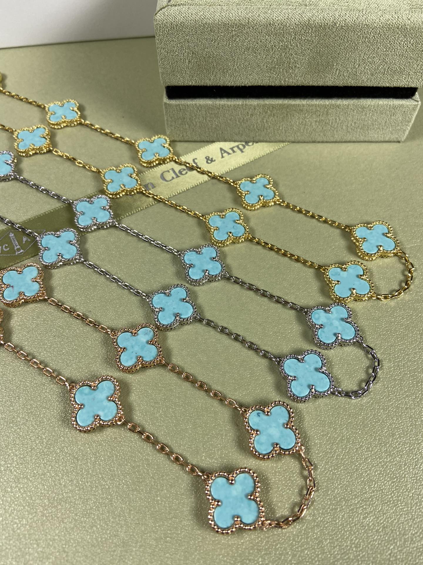 Van Cleef & Arpels Necklace VCA 10-Flower Mint Green Diamond Necklace Platinum, Yellow Gold, Rose Gold