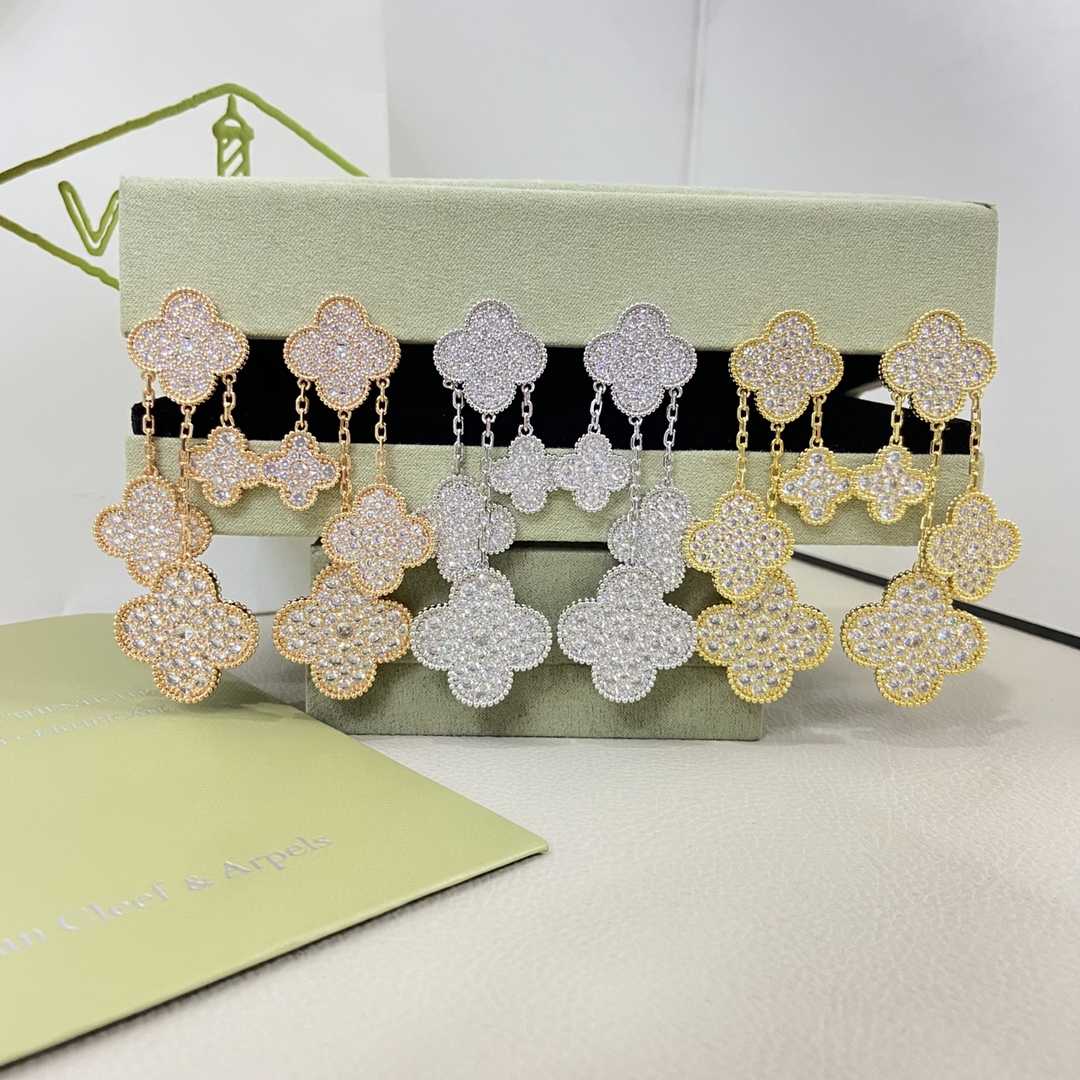 Van Cleef & Arpels Earrings New Full Diamond  4-Clover Darling Earrings