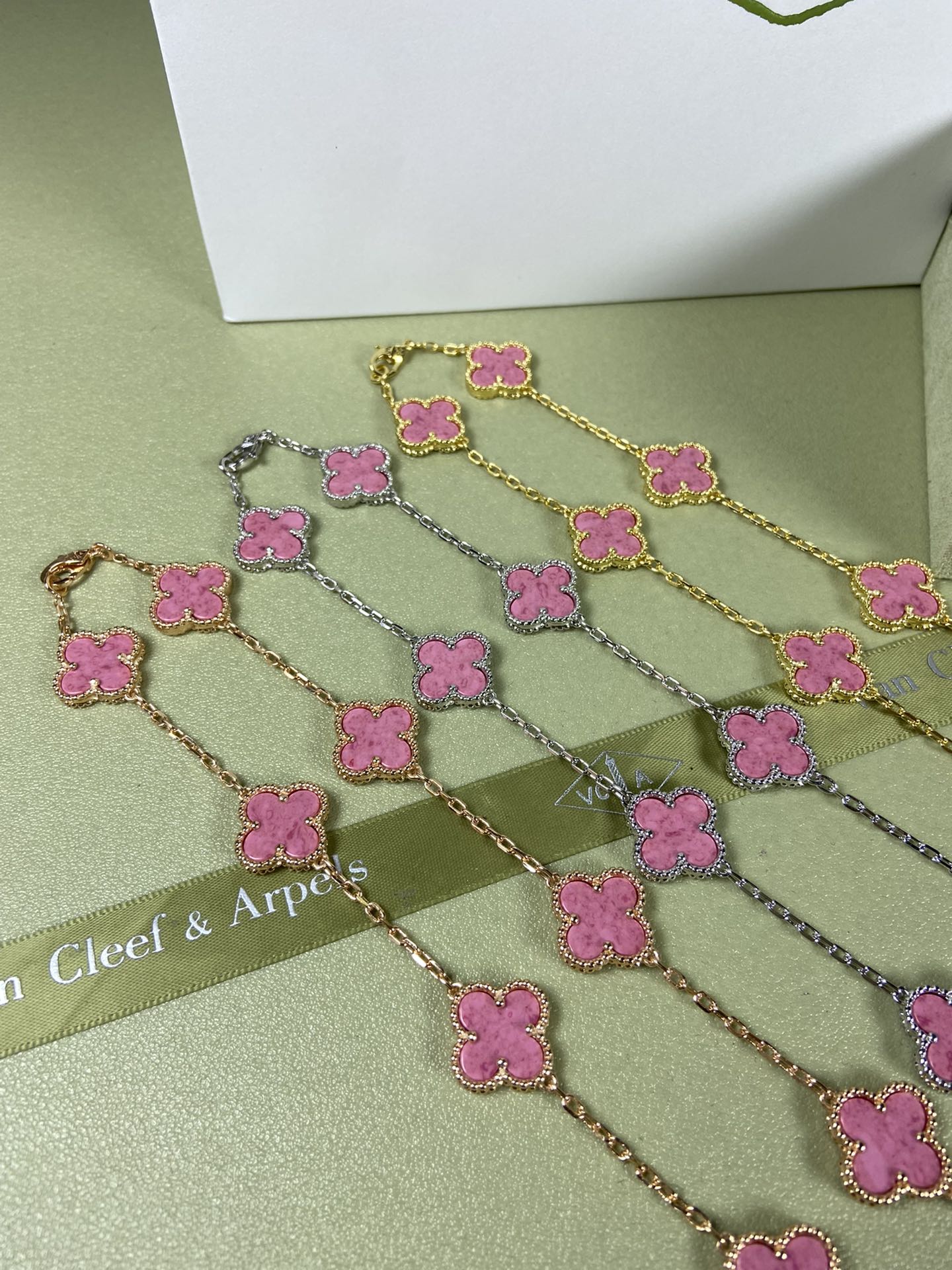 Van Cleef & Arpels Necklace VCA 10-Flower Rose Pink Necklace Platinum, Yellow Gold, Rose Gold