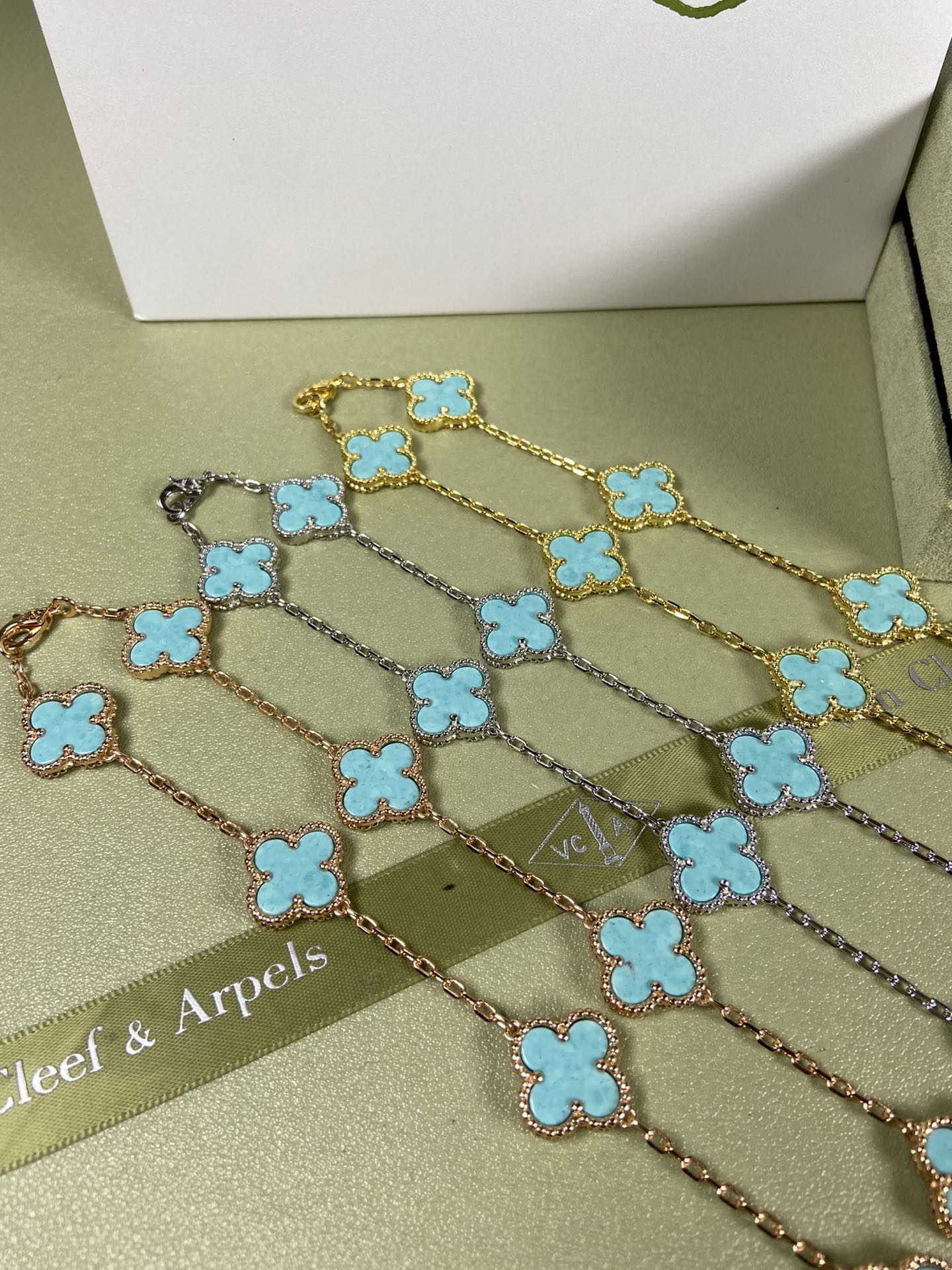 Van Cleef & Arpels Necklace VCA 10-Flower Mint Green Diamond Necklace Platinum, Yellow Gold, Rose Gold