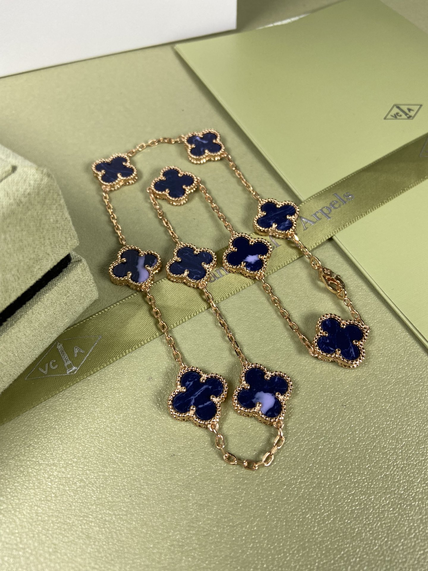 Van Cleef & Arpels Necklace VCA Alhambra 10 Clover Peret Blue  and Diamonds Necklace White Gold, Yellow Gold, Rose Gold