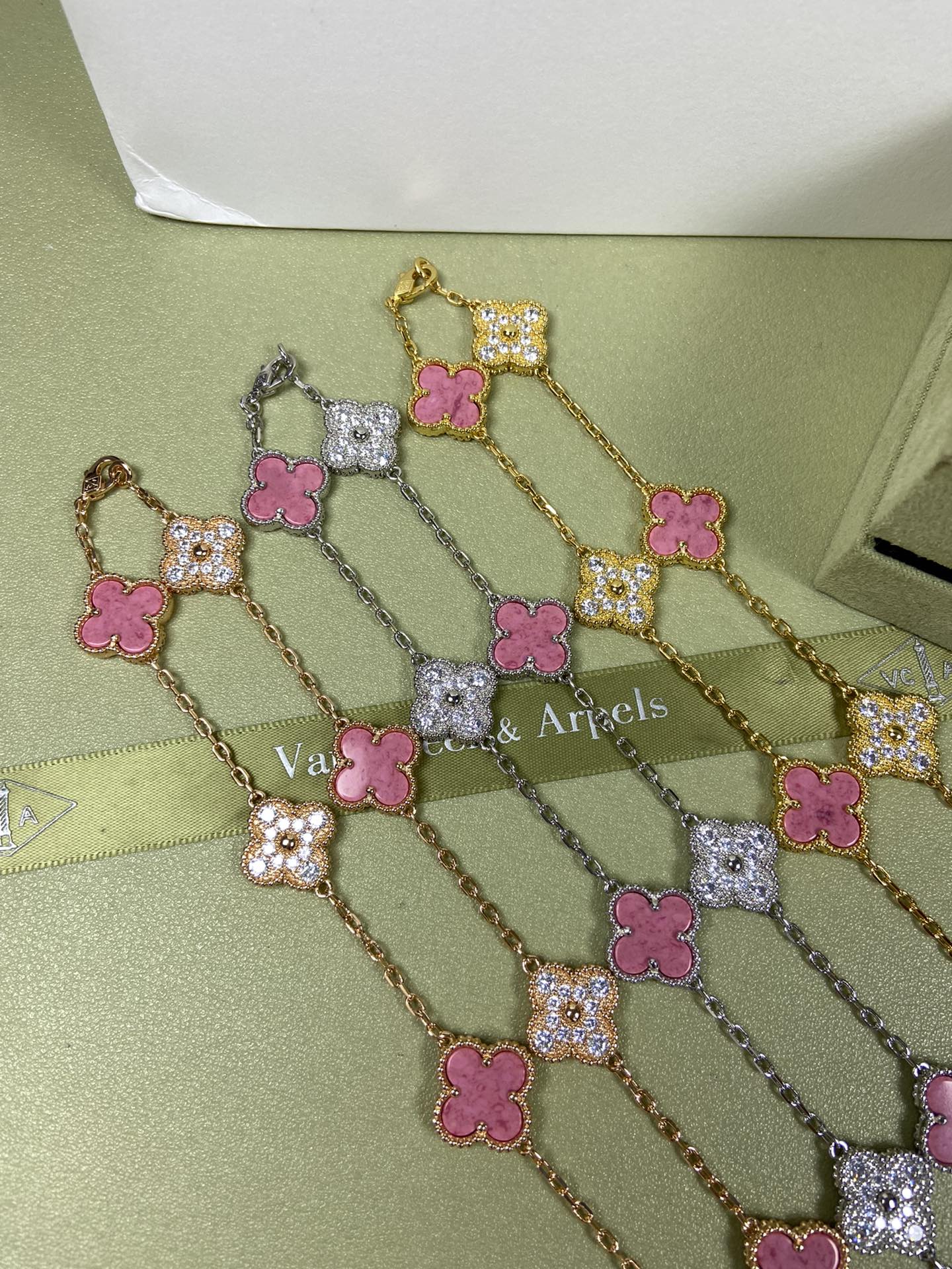 Van Cleef & Arpels Necklace VCA 10-Flower Rose Pink Necklace Platinum, Yellow Gold, Rose Gold