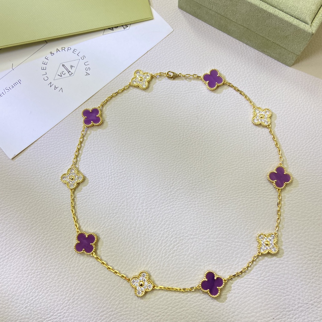 Van Cleef & Arpels Necklace 10 Clover Diamond Dark Purple Necklace