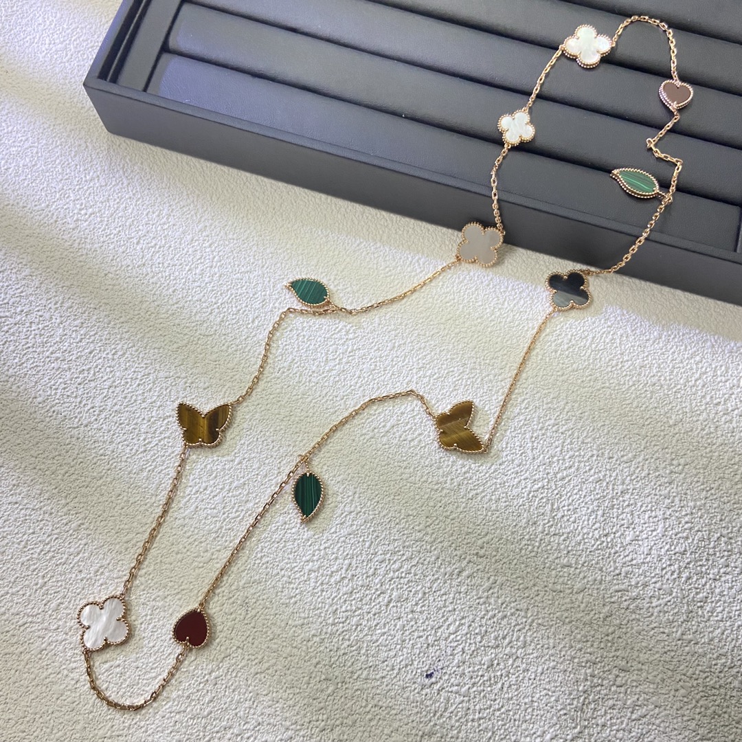Van Cleef & Arpels Necklace New MCH.HF Leaf and Butterfly Floral Necklace Gold Rose Gold