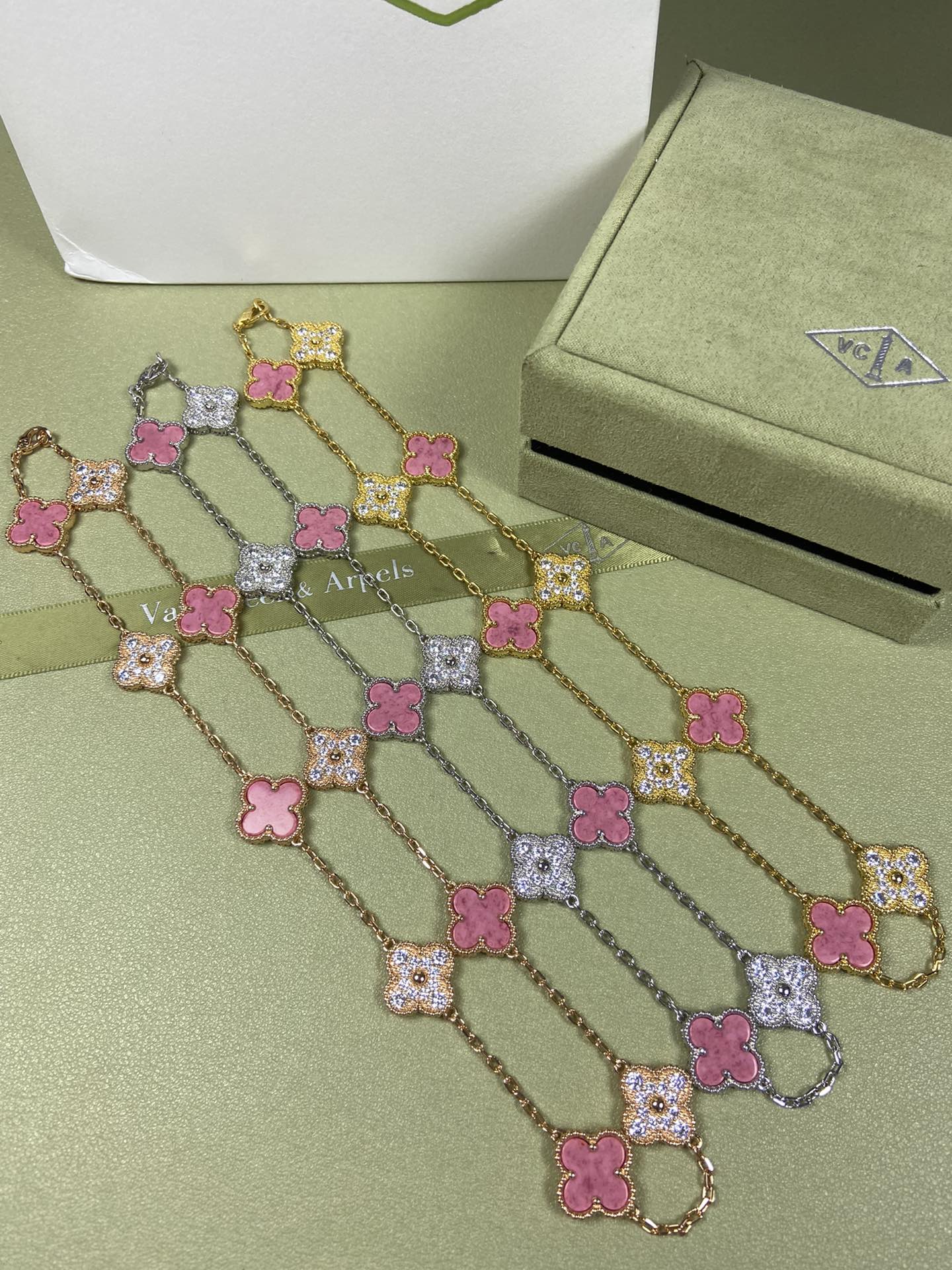 Van Cleef & Arpels Necklace VCA 10-Flower Rose Pink Necklace Platinum, Yellow Gold, Rose Gold