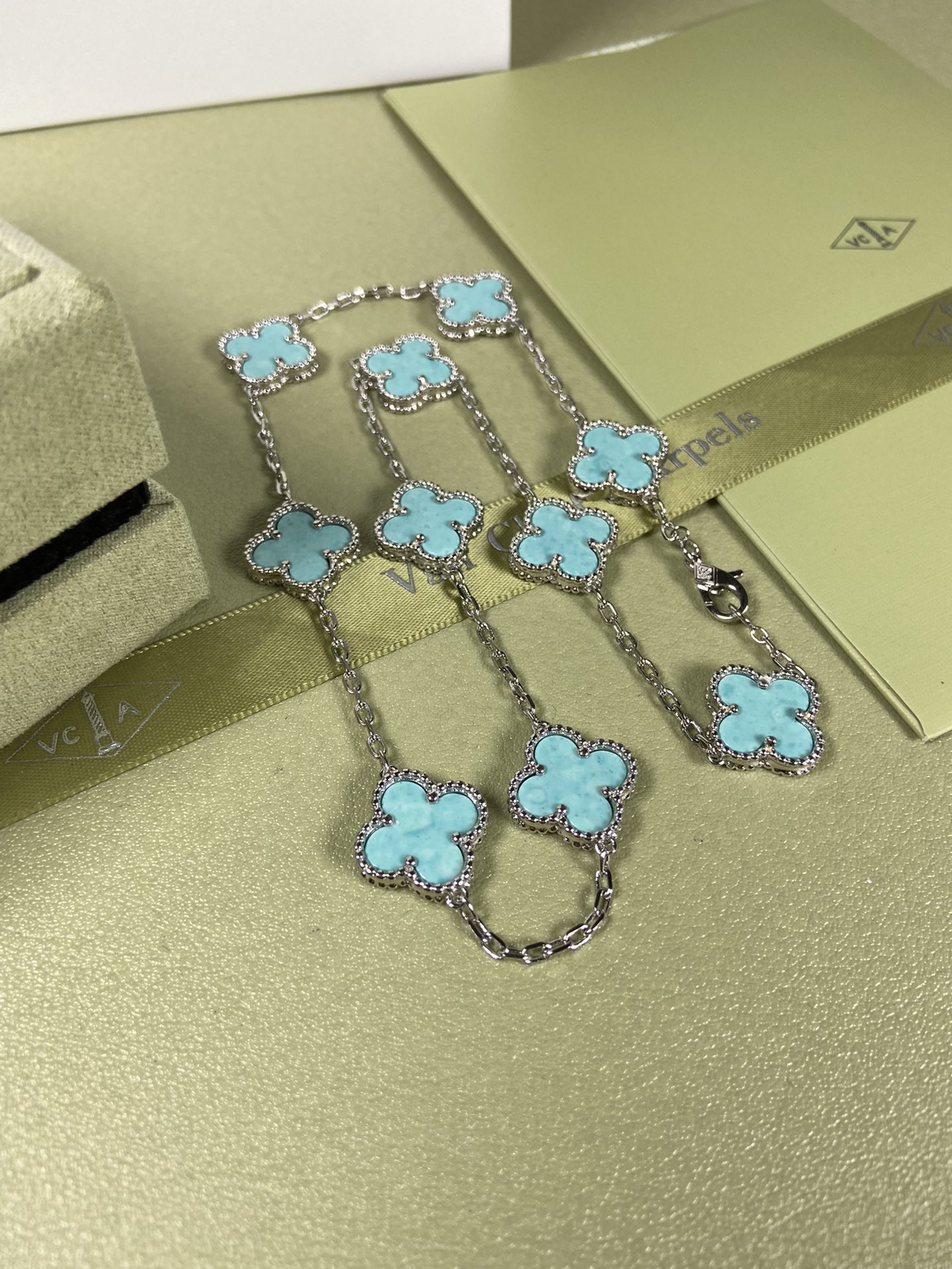 Van Cleef & Arpels Necklace VCA 10-Flower Mint Green Diamond Necklace Platinum, Yellow Gold, Rose Gold