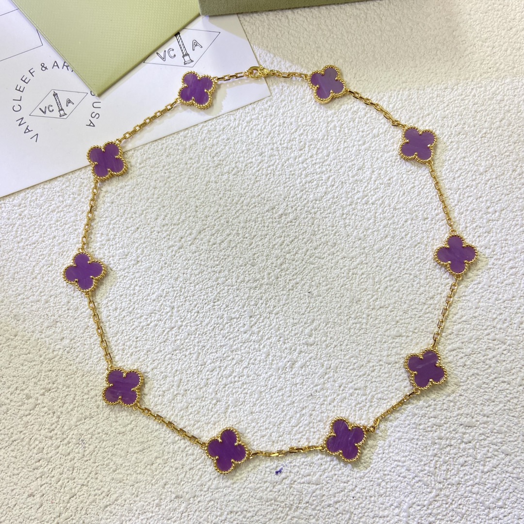 Van Cleef & Arpels Necklace 10 Clover Diamond Dark Purple Necklace