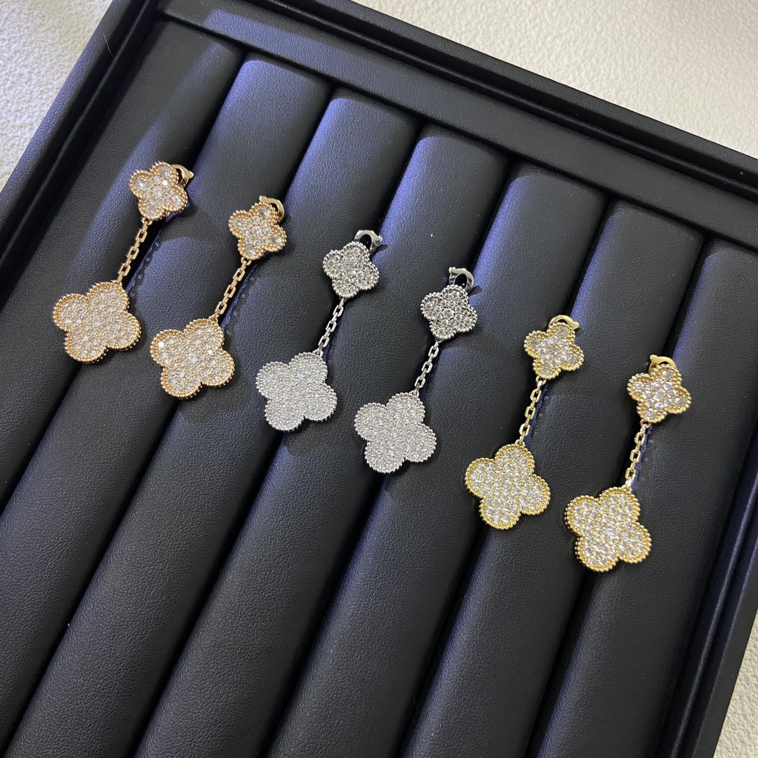 Van Cleef & Arpels Earrings New 2-Flower Full Diamond Earrings