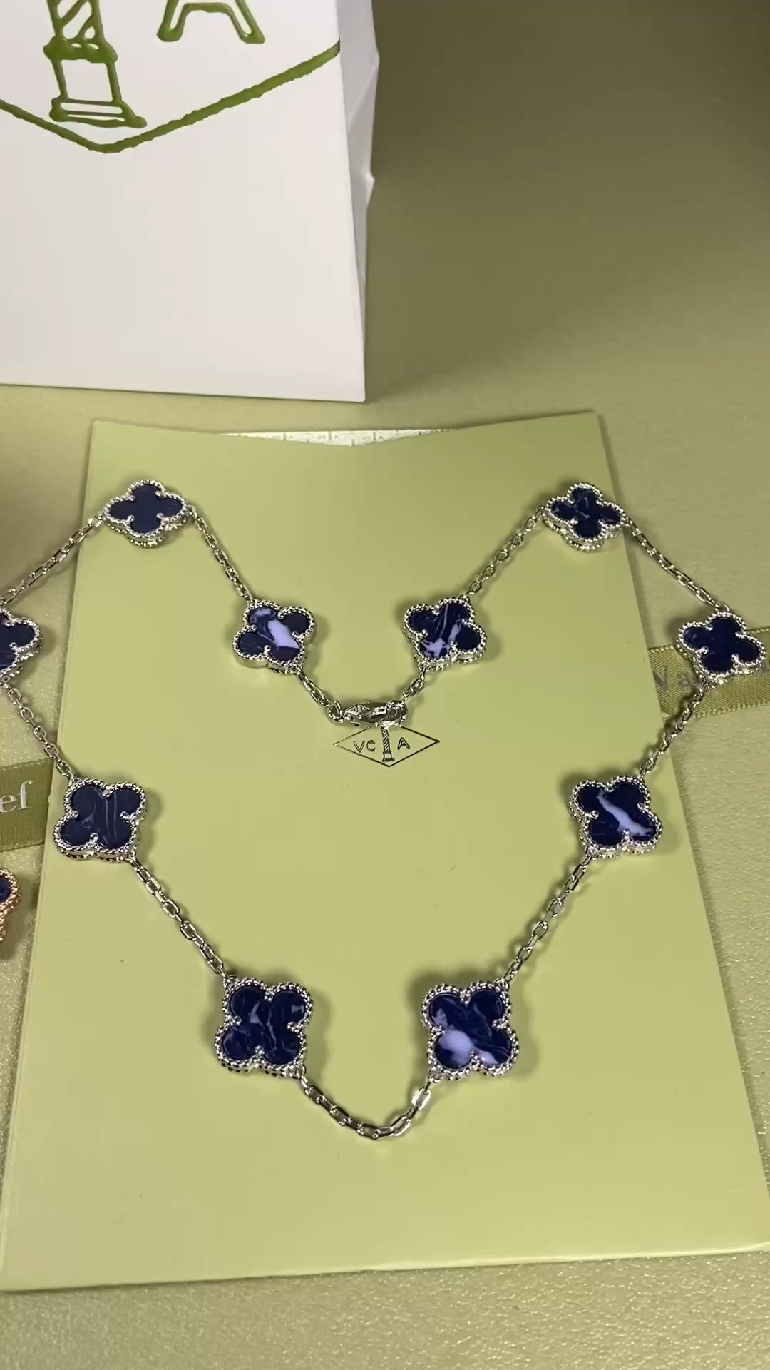 Van Cleef & Arpels Necklace VCA Alhambra 10 Clover Peret Blue  and Diamonds Necklace White Gold, Yellow Gold, Rose Gold