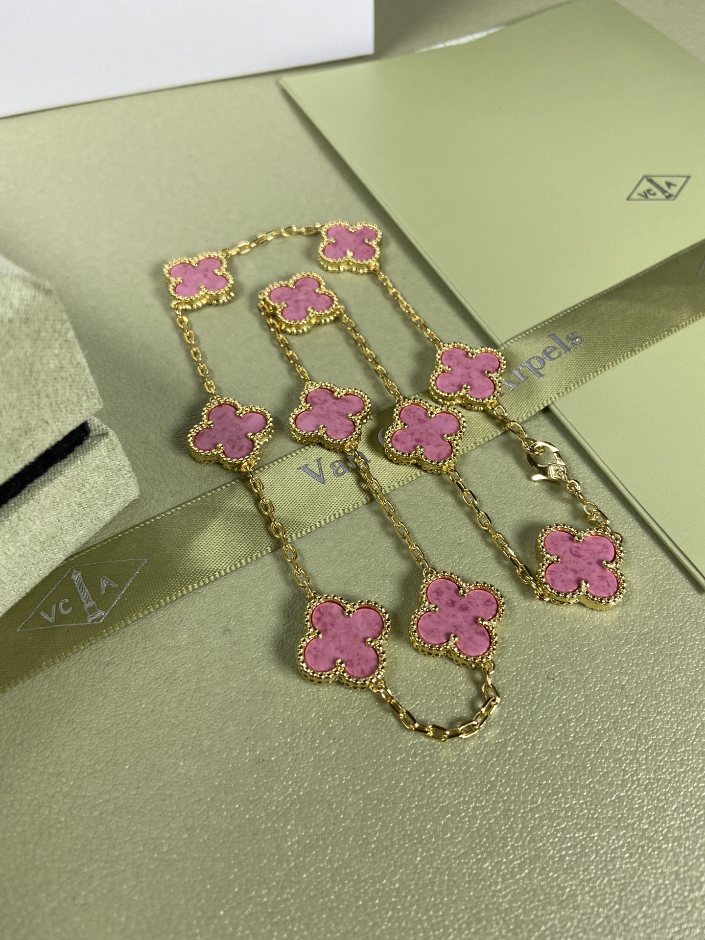 Van Cleef & Arpels Necklace VCA 10-Flower Rose Pink Necklace Platinum, Yellow Gold, Rose Gold
