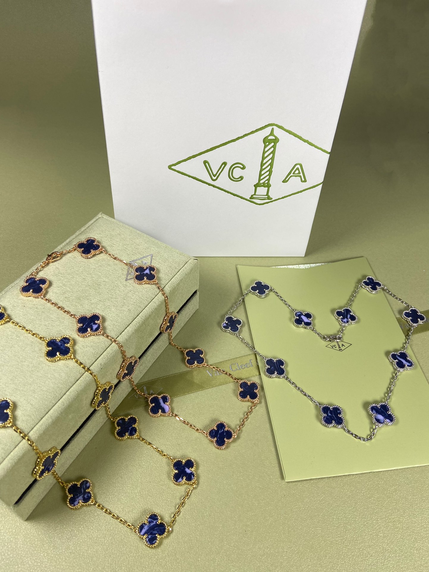 Van Cleef & Arpels Necklace VCA Alhambra 10 Clover Peret Blue  and Diamonds Necklace White Gold, Yellow Gold, Rose Gold