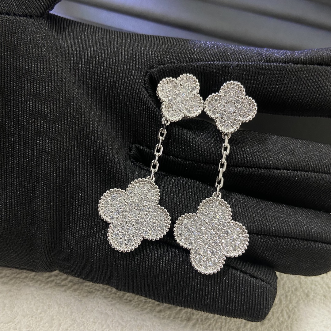 Van Cleef & Arpels Earrings New 2-Flower Full Diamond Earrings