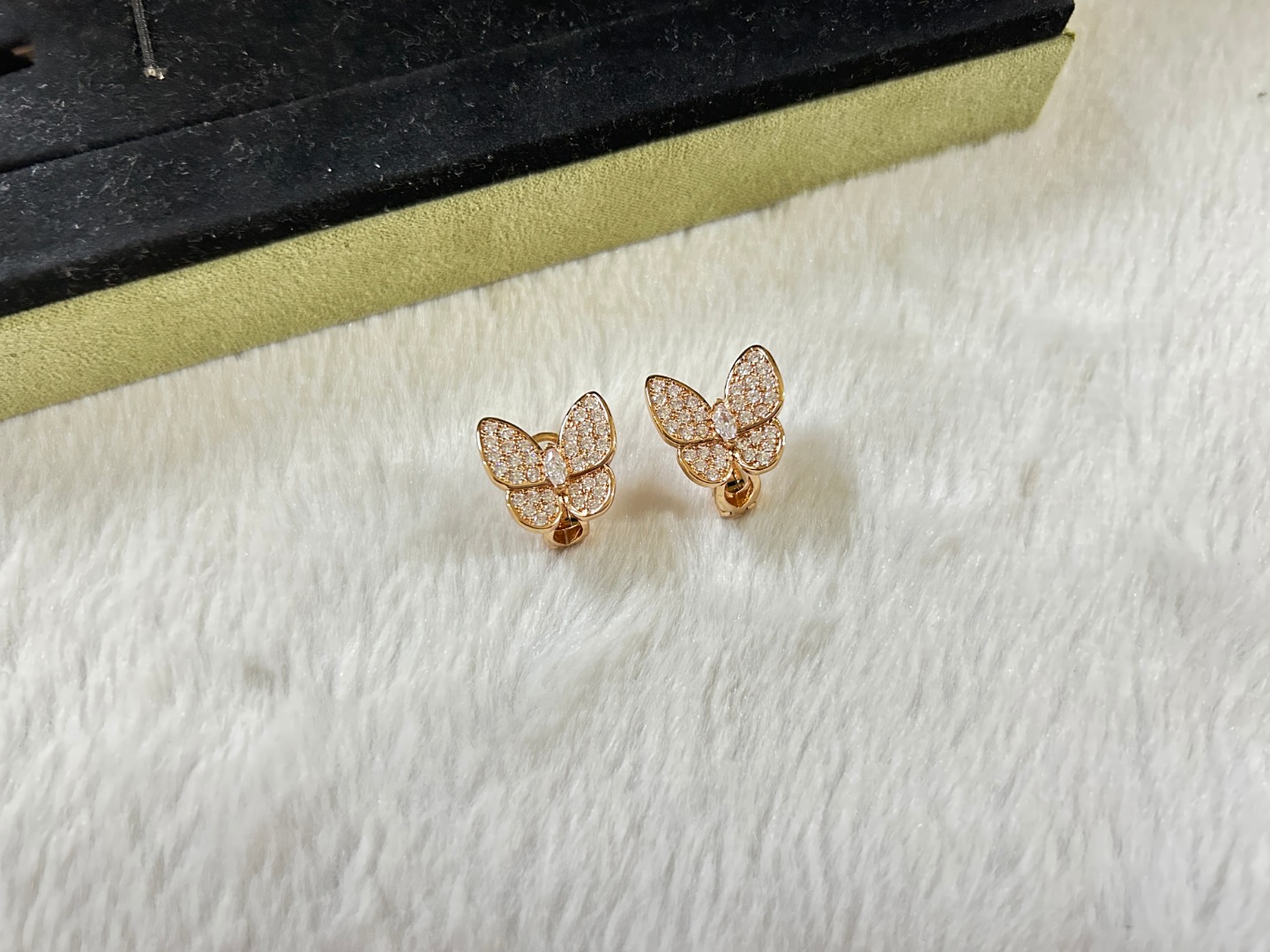 VCA Van Cleef & Arpels Butterfly White Diamond Earrings, Platinum, Rose Gold, Yellow Gold