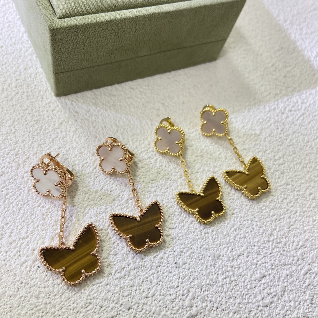 Van Cleef & Arpels Earrings Classic Four-Leaf Clover + Butterfly Mother-of-Pearl Earrings