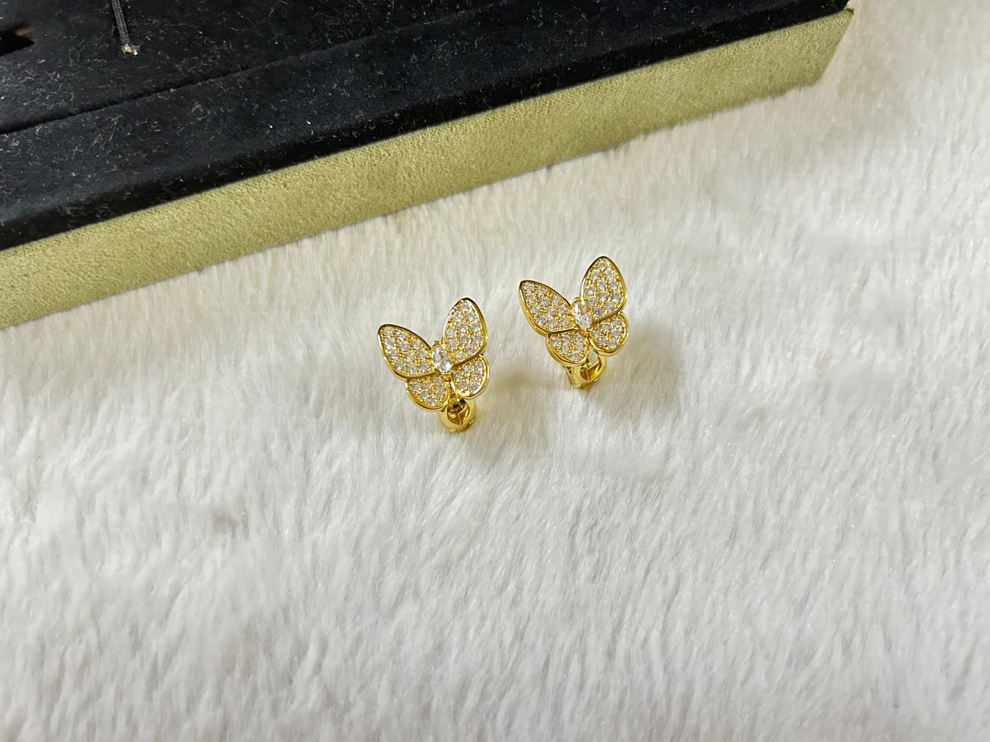 VCA Van Cleef & Arpels Butterfly White Diamond Earrings, Platinum, Rose Gold, Yellow Gold