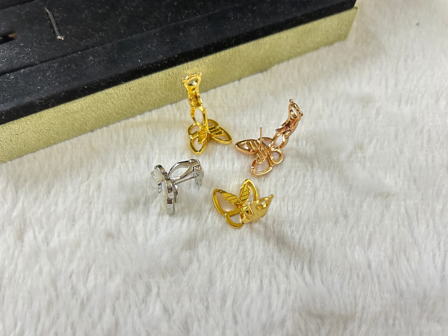 VCA Van Cleef & Arpels Butterfly White Diamond Earrings, Platinum, Rose Gold, Yellow Gold