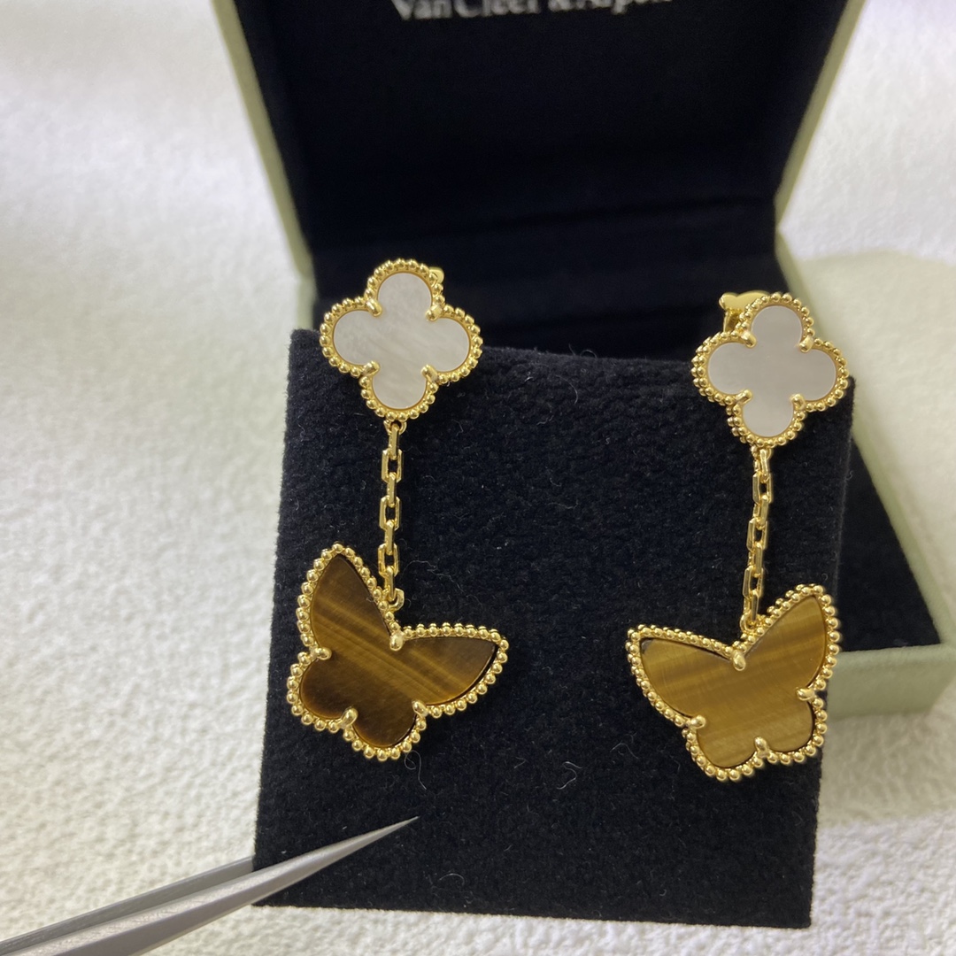 Van Cleef & Arpels Earrings Classic Four-Leaf Clover + Butterfly Mother-of-Pearl Earrings