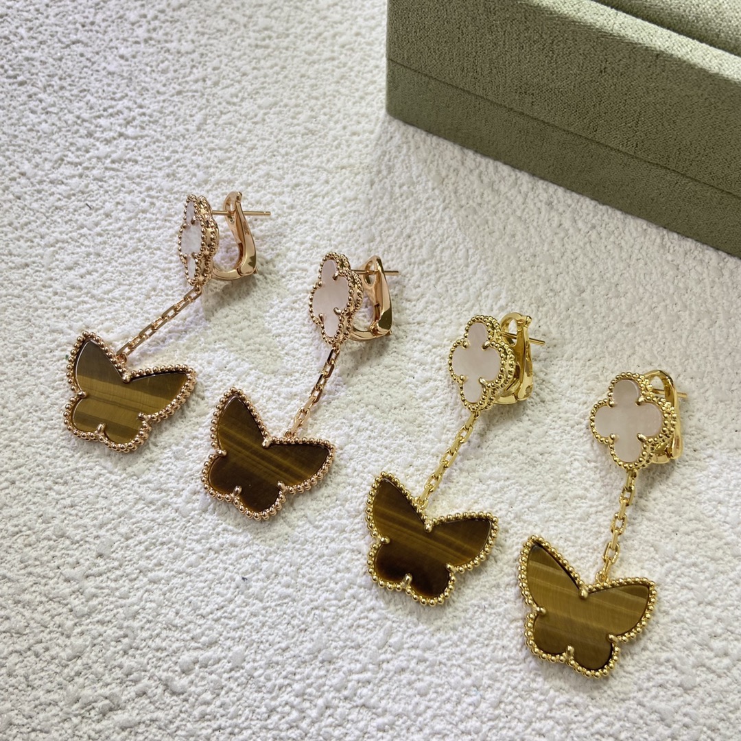 Van Cleef & Arpels Earrings Classic Four-Leaf Clover + Butterfly Mother-of-Pearl Earrings