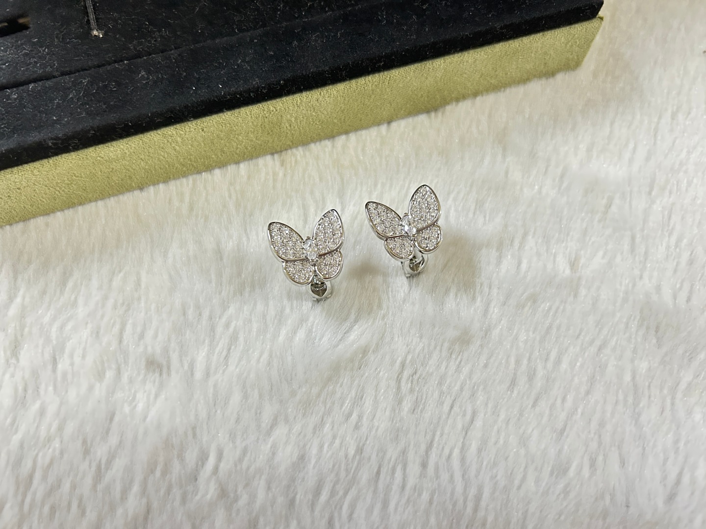 VCA Van Cleef & Arpels Butterfly White Diamond Earrings, Platinum, Rose Gold, Yellow Gold