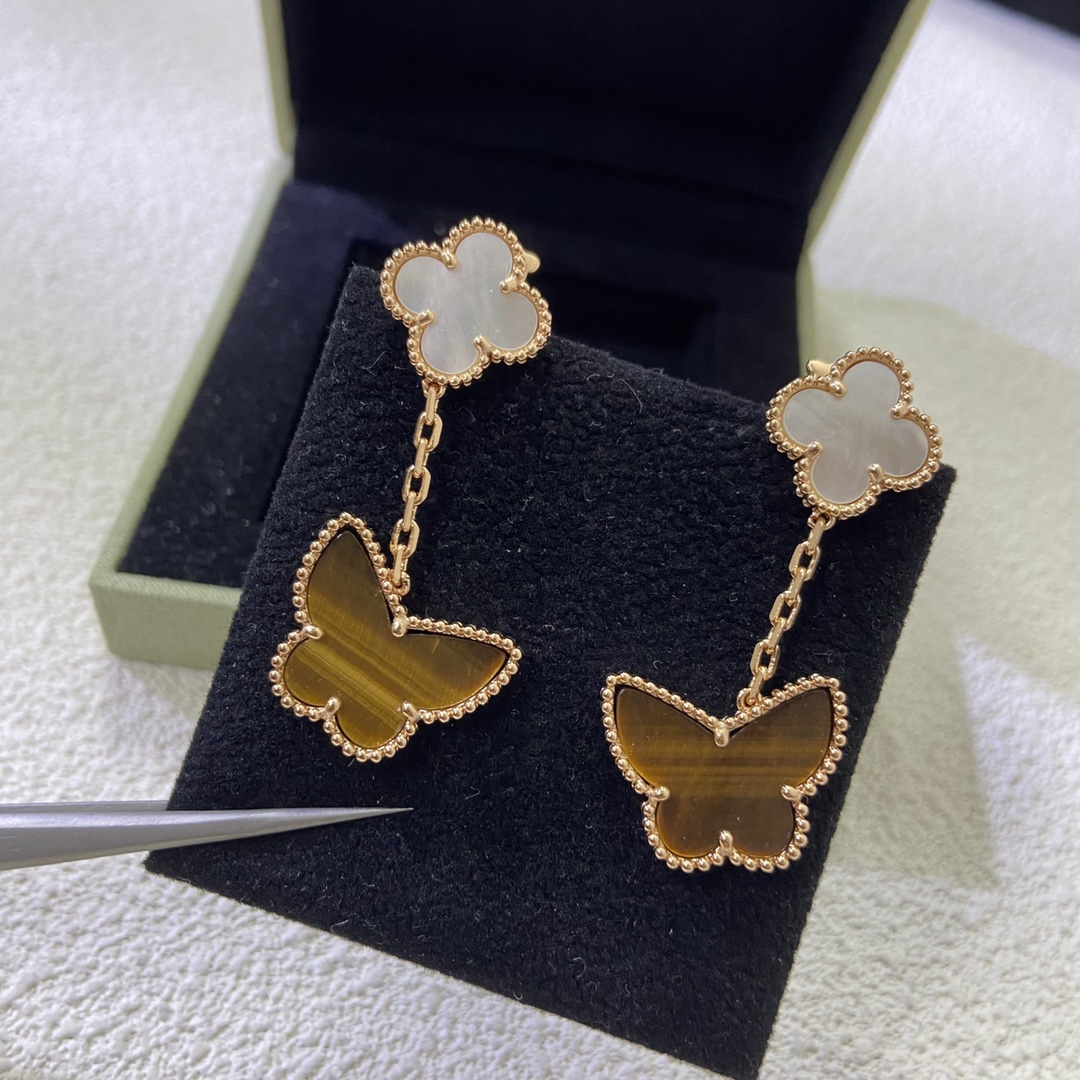Van Cleef & Arpels Earrings Classic Four-Leaf Clover + Butterfly Mother-of-Pearl Earrings