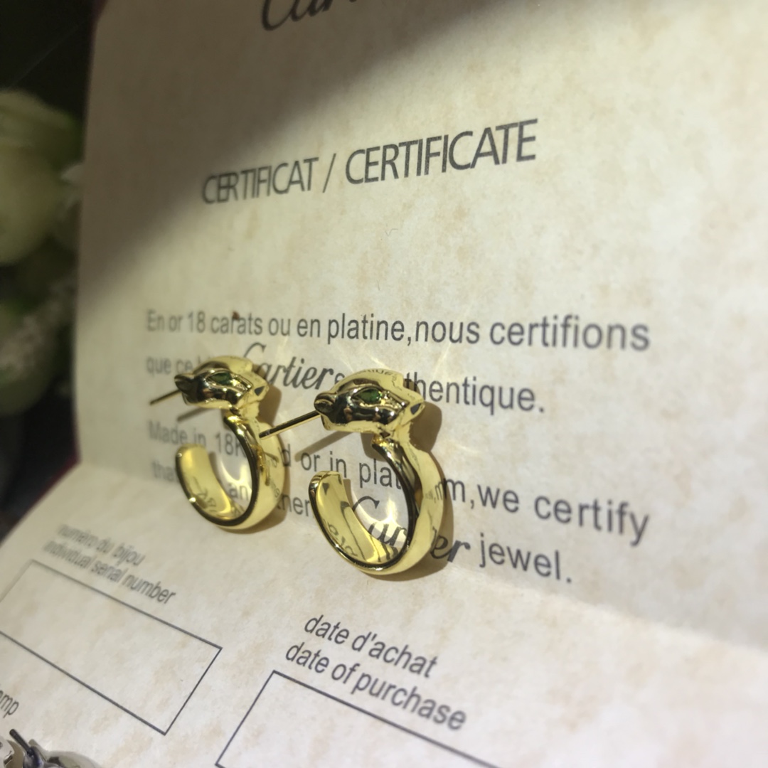 Cartier Earrings New Leopard Head Fully Diamond-Studded Earrings High Version with Steel Stamp Rose Gold, White Gold, Yellow Gold In Stock