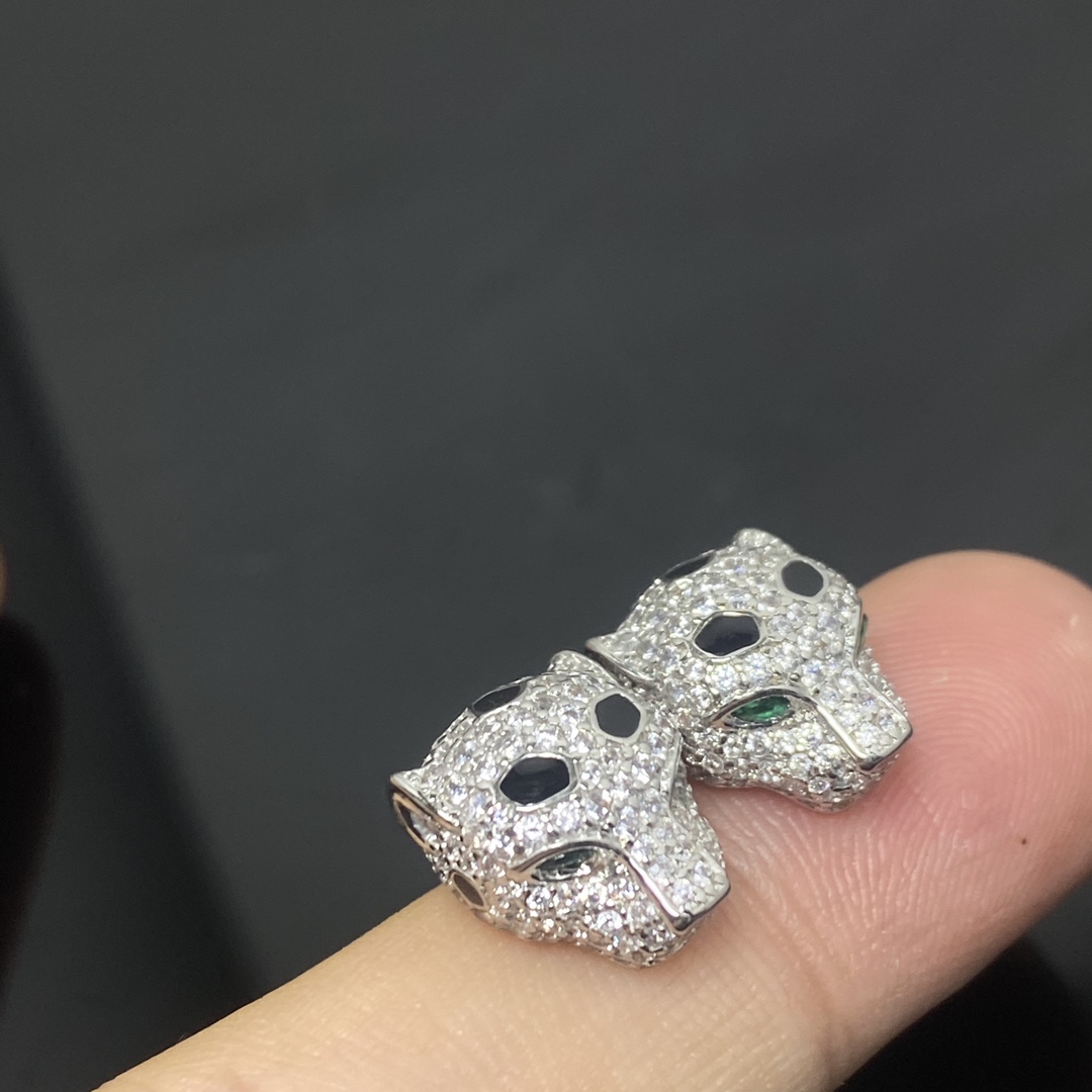 Cartier Earrings New Full Diamond Spotted Panther Head Earrings
