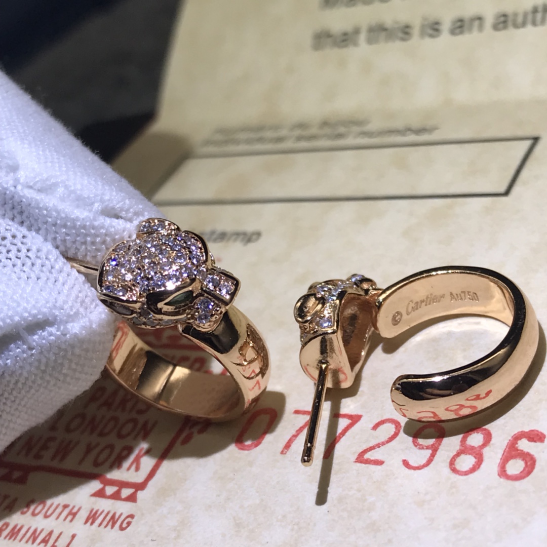 Cartier Earrings New Leopard Head Fully Diamond-Studded Earrings High Version with Steel Stamp Rose Gold, White Gold, Yellow Gold In Stock