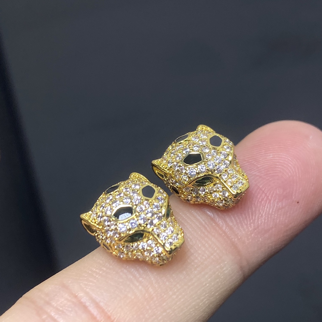Cartier Earrings New Full Diamond Spotted Panther Head Earrings