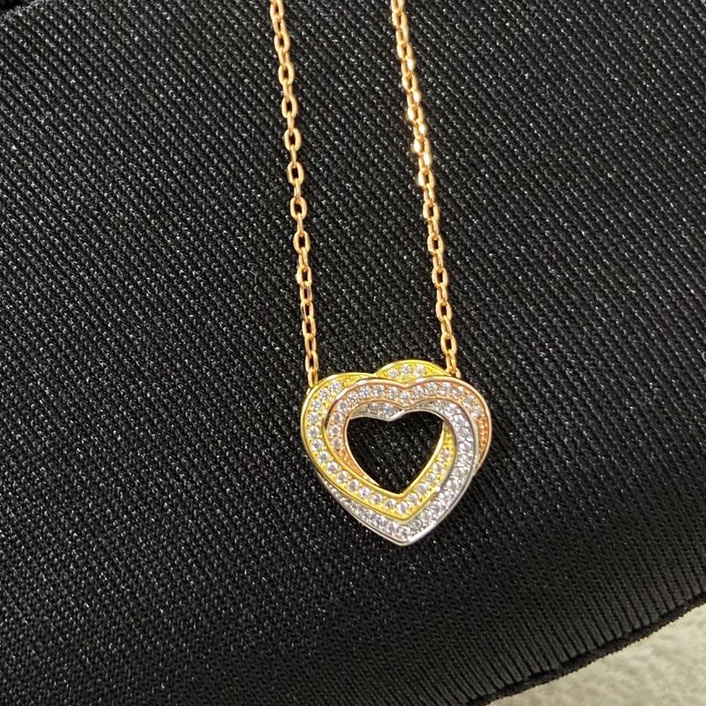 Cartier Necklace New Full-Diamond Three-Color Heart Necklace