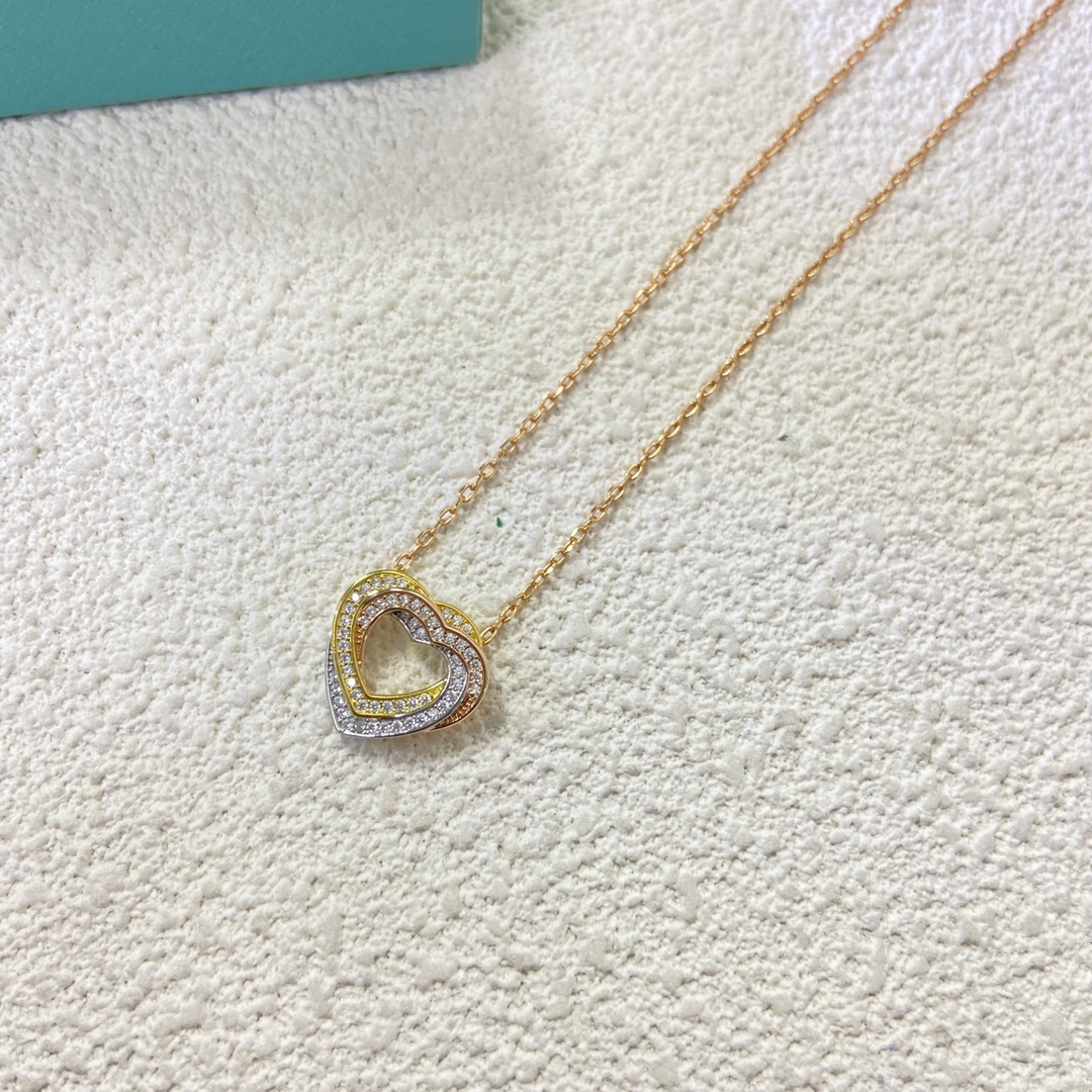 Cartier Necklace New Full-Diamond Three-Color Heart Necklace