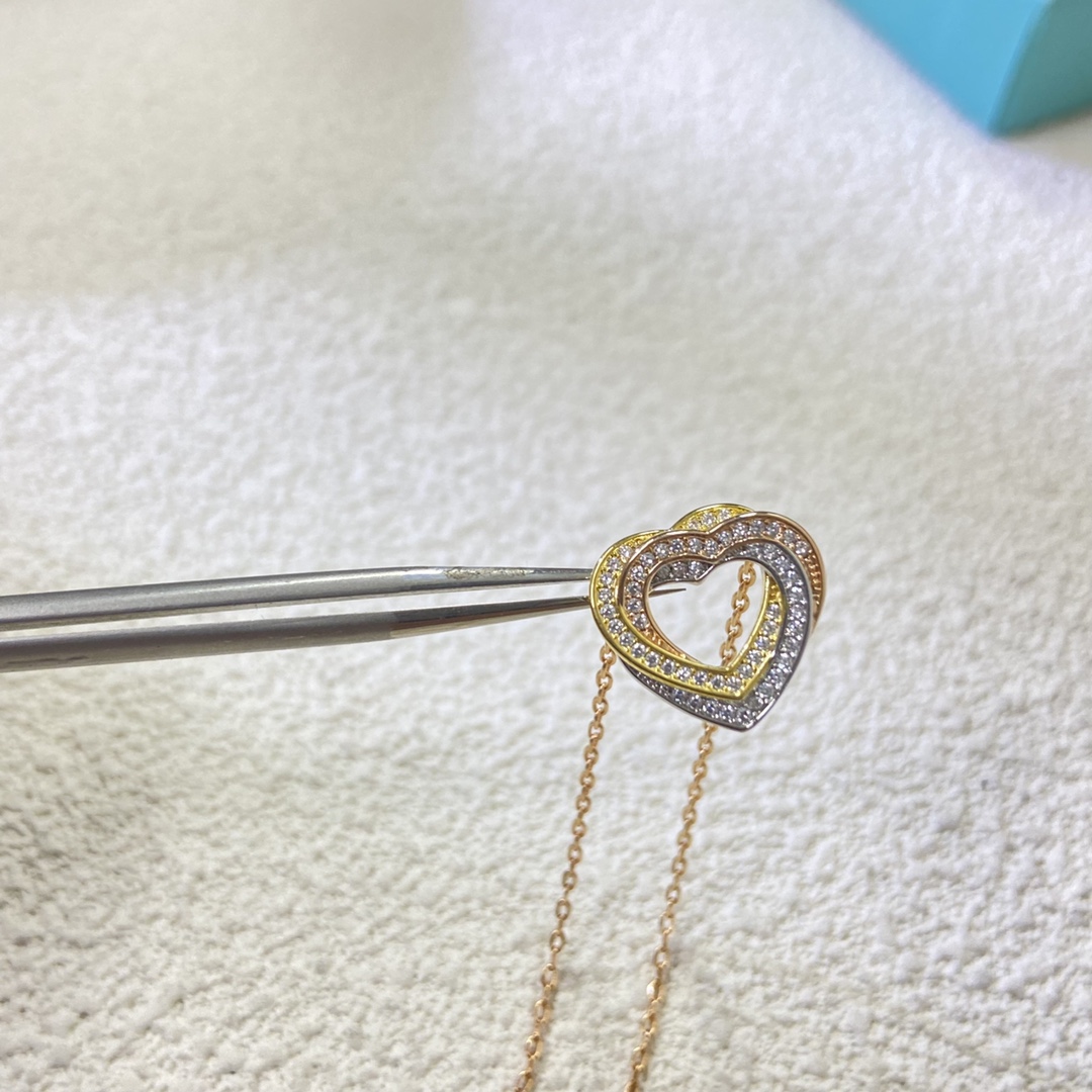 Cartier Necklace New Full-Diamond Three-Color Heart Necklace