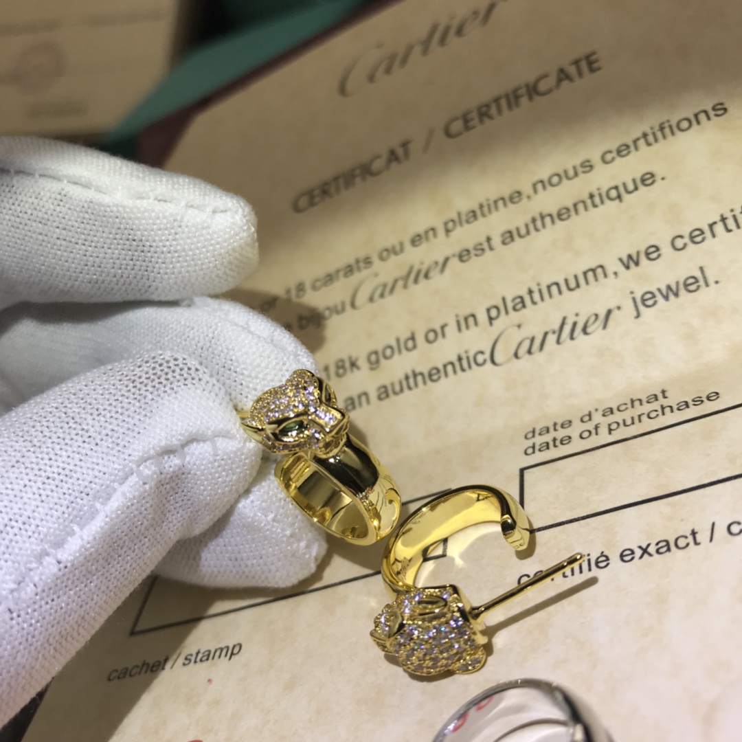 Cartier Earrings New Leopard Head Fully Diamond-Studded Earrings High Version with Steel Stamp Rose Gold, White Gold, Yellow Gold In Stock