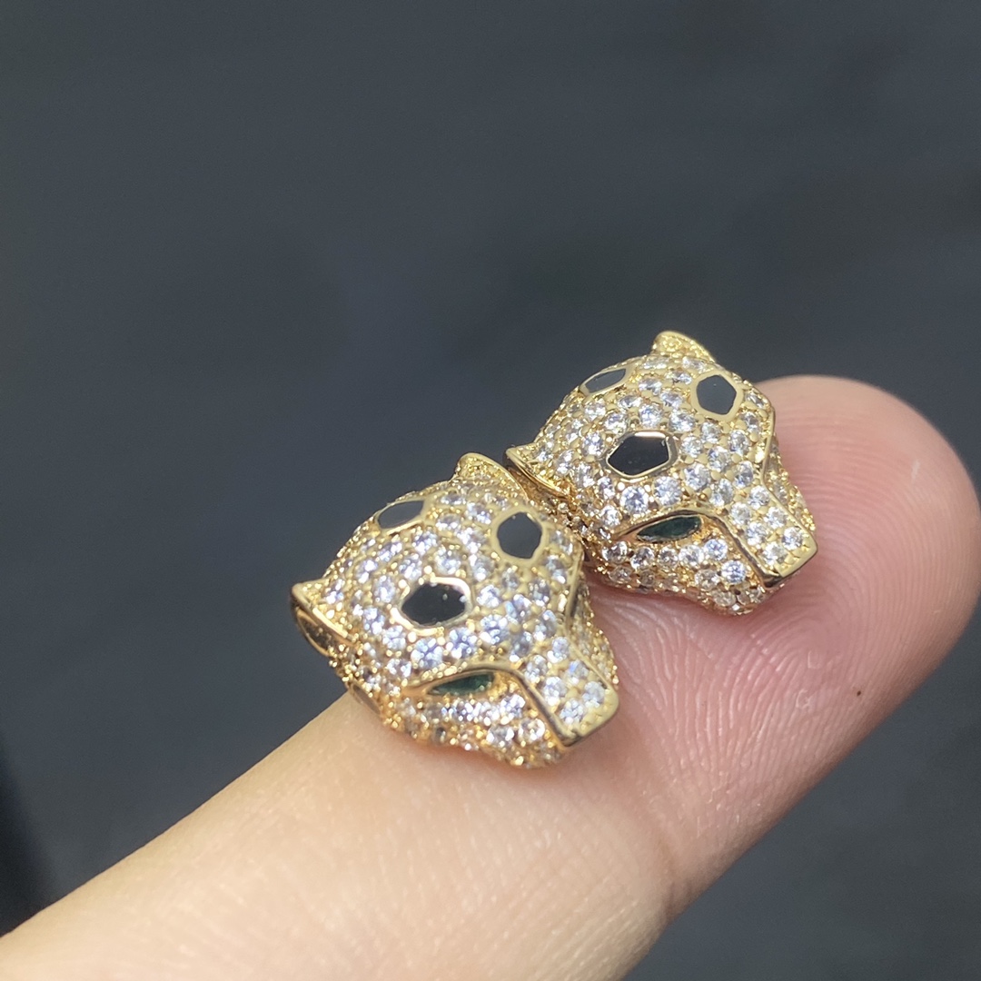 Cartier Earrings New Full Diamond Spotted Panther Head Earrings