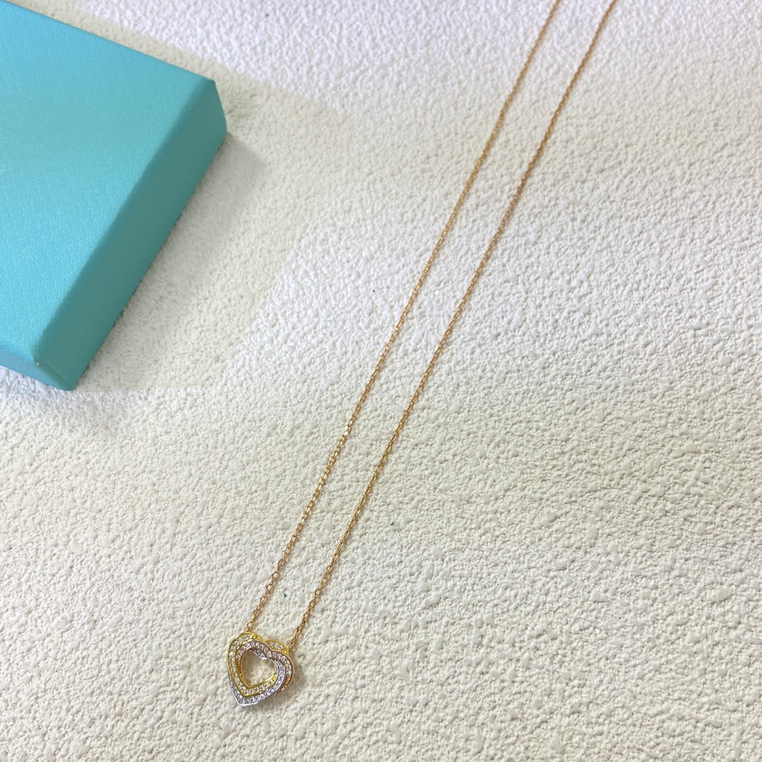 Cartier Necklace New Full-Diamond Three-Color Heart Necklace