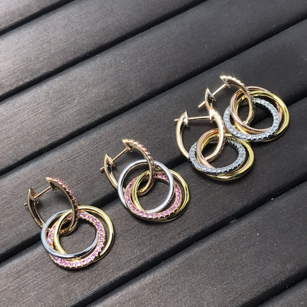 Cartier Earrings White Diamonds Pink Diamonds New Triple-Hoop Diamond Drop Earrings