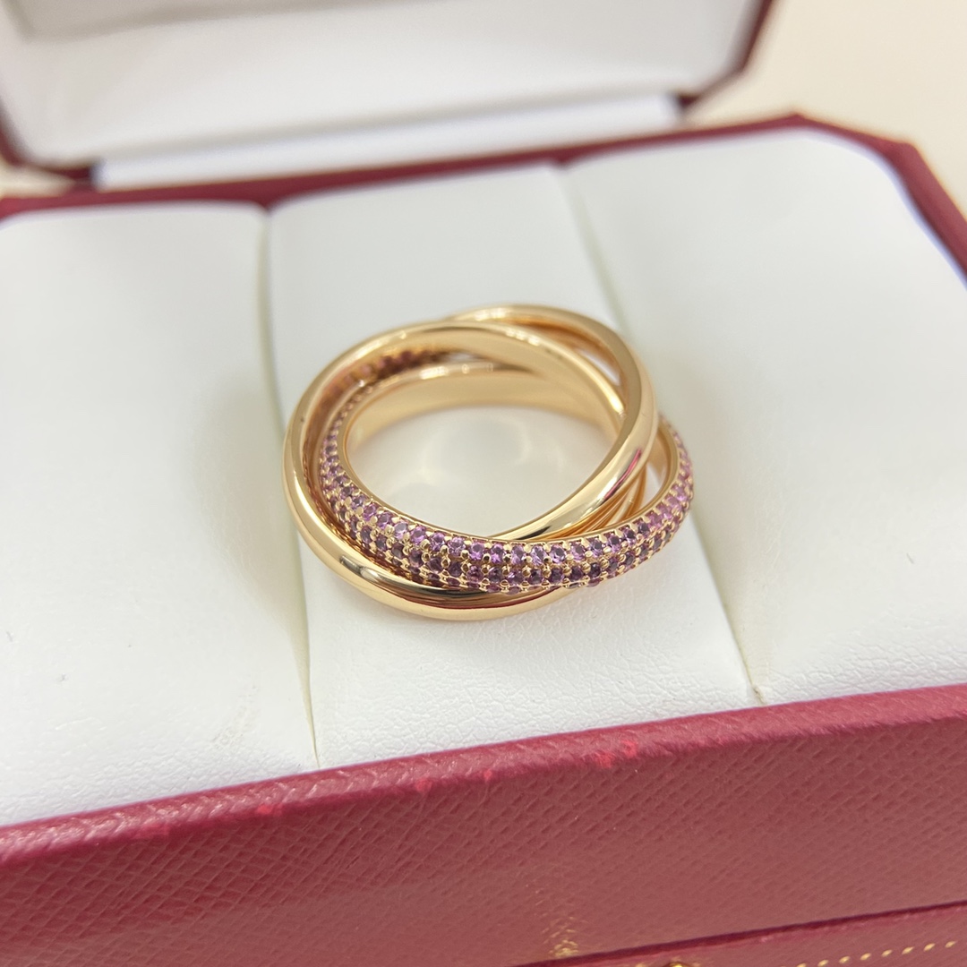 Cartier Ring New Pink Diamond Three-Band Ring   Size: 5-9#