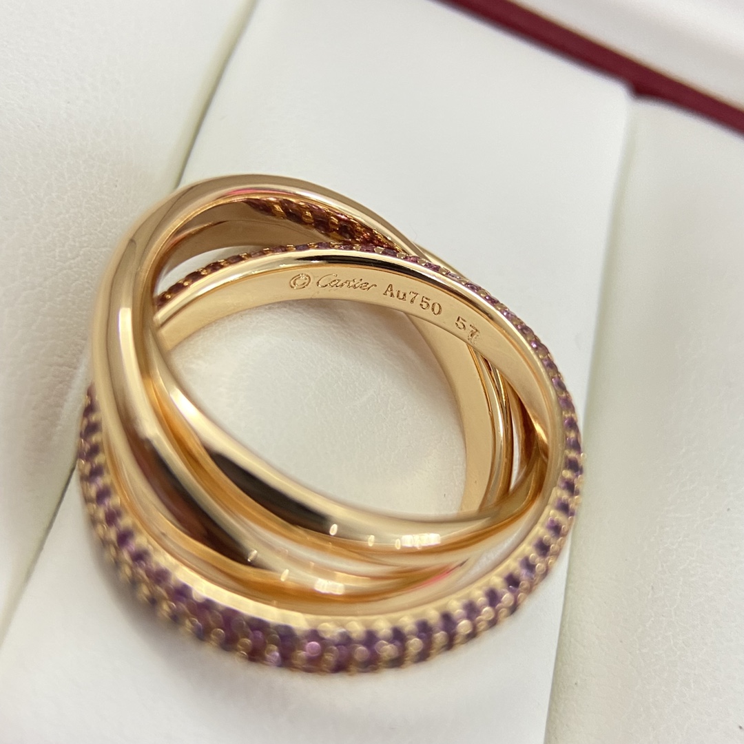 Cartier Ring New Pink Diamond Three-Band Ring   Size: 5-9#