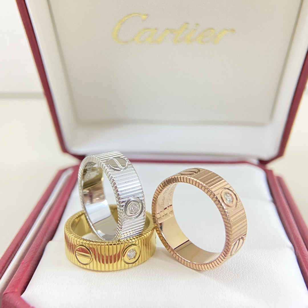 Cartier Ring New Striped Three-Diamond Screw Ring Size: 5-11