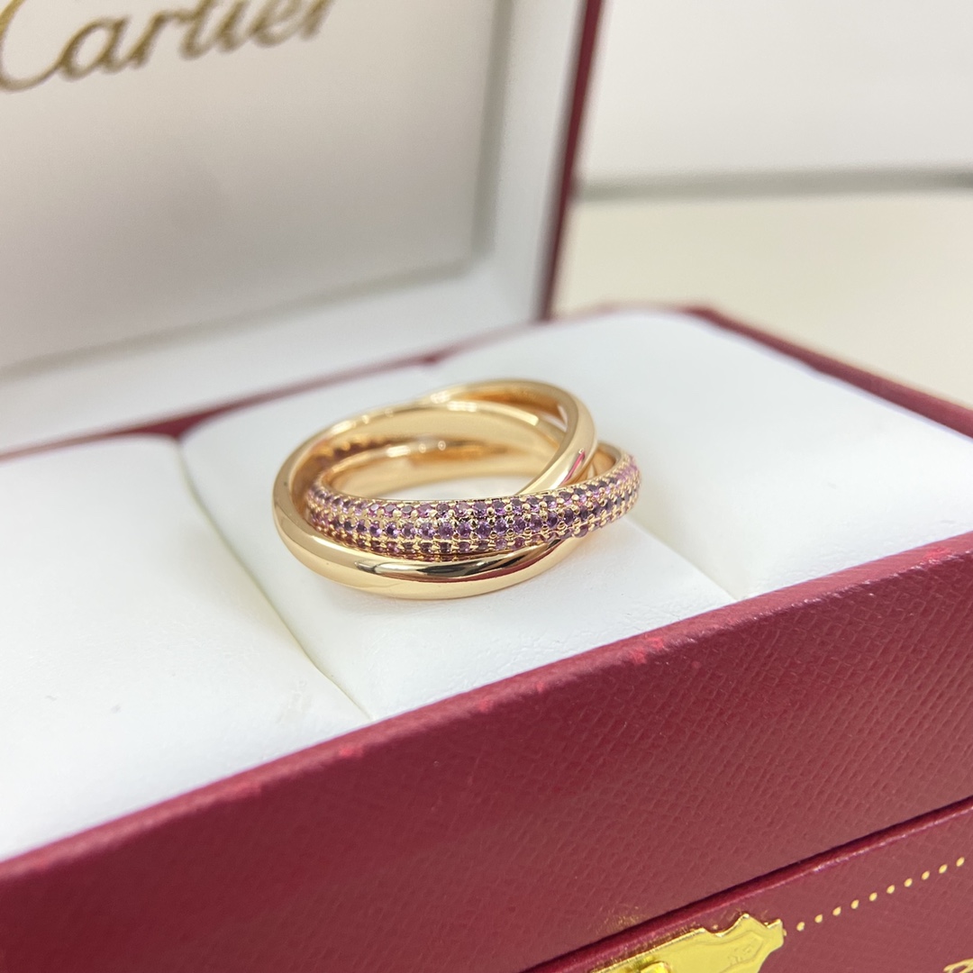 Cartier Ring New Pink Diamond Three-Band Ring   Size: 5-9#