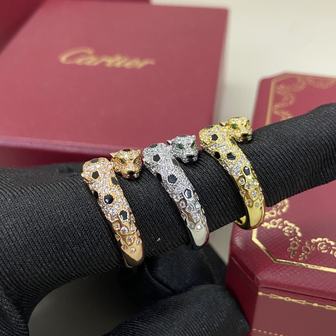 Cartier Ring New Full Diamond Double Panther Head Ring