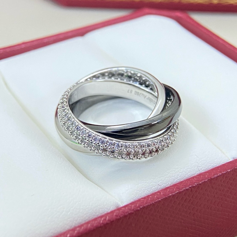 Cartier Ring New Three-Row Diamond White Gold Black Triple Band Ring Size: 6, 7, 8