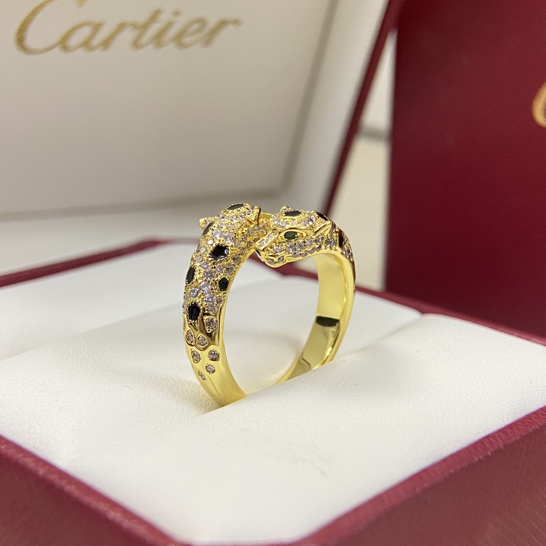 Cartier Ring New Full Diamond Double Panther Head Ring