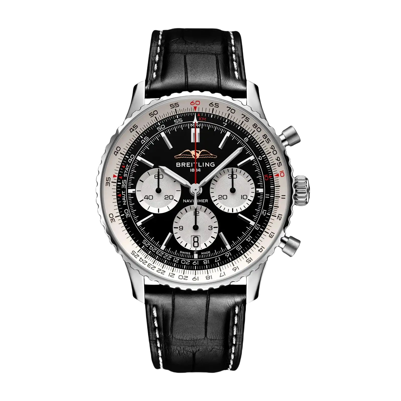 Navitimer B01 Chronograph Automatic Black Dial Leather Strap 43mm Men Watch