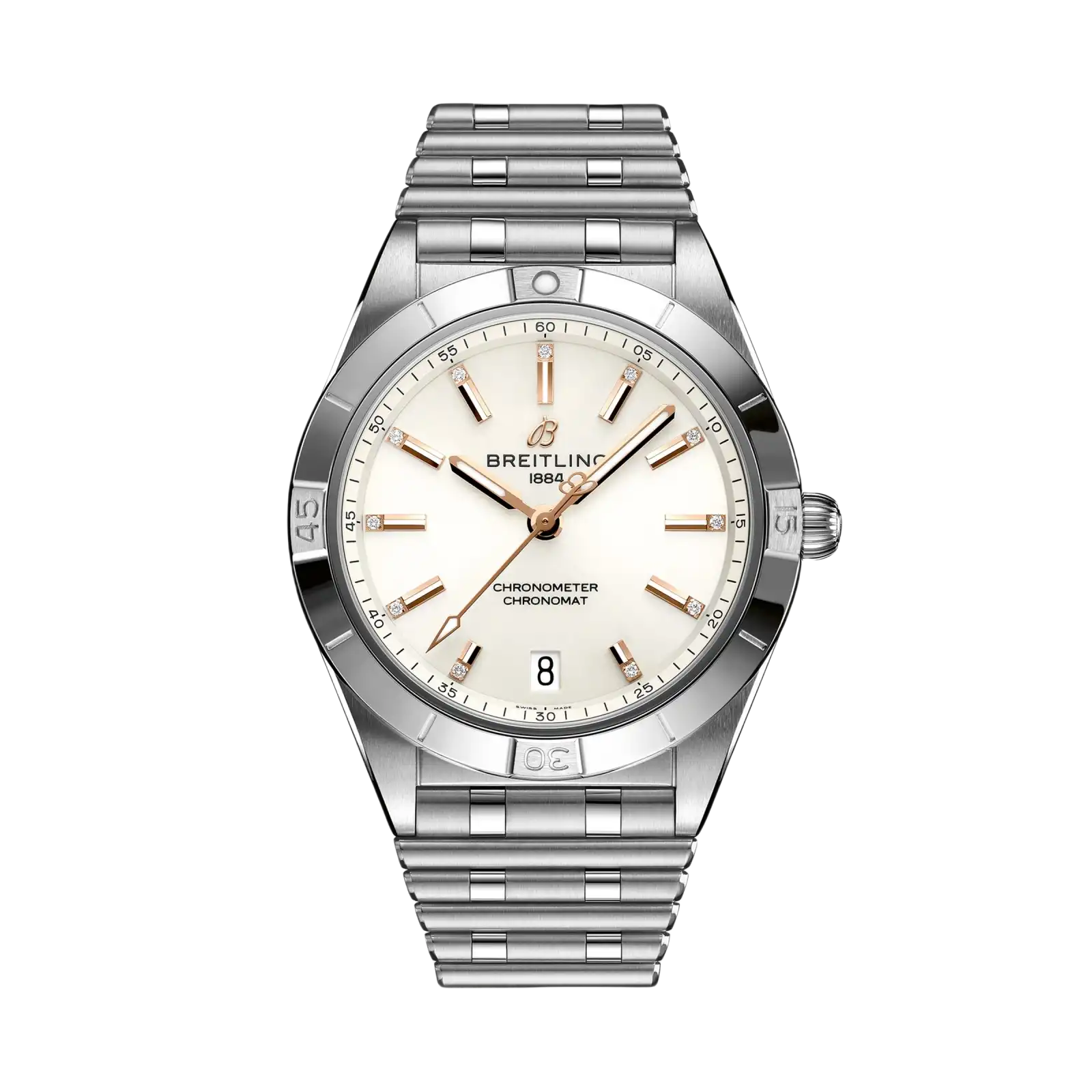 Chronomat In Steel With White Diamond Dial 36mm Ladies Watch