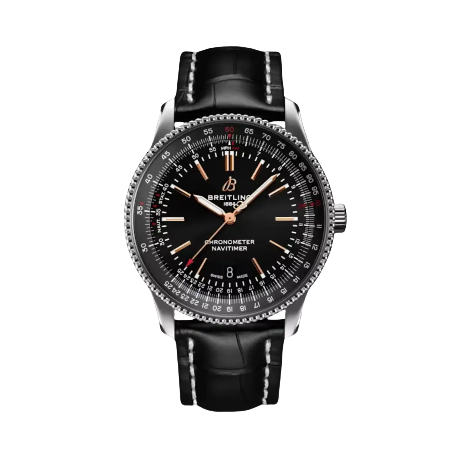 Navitimer Automatic Stainless Steel Black Leather Strap 41mm Men Watch