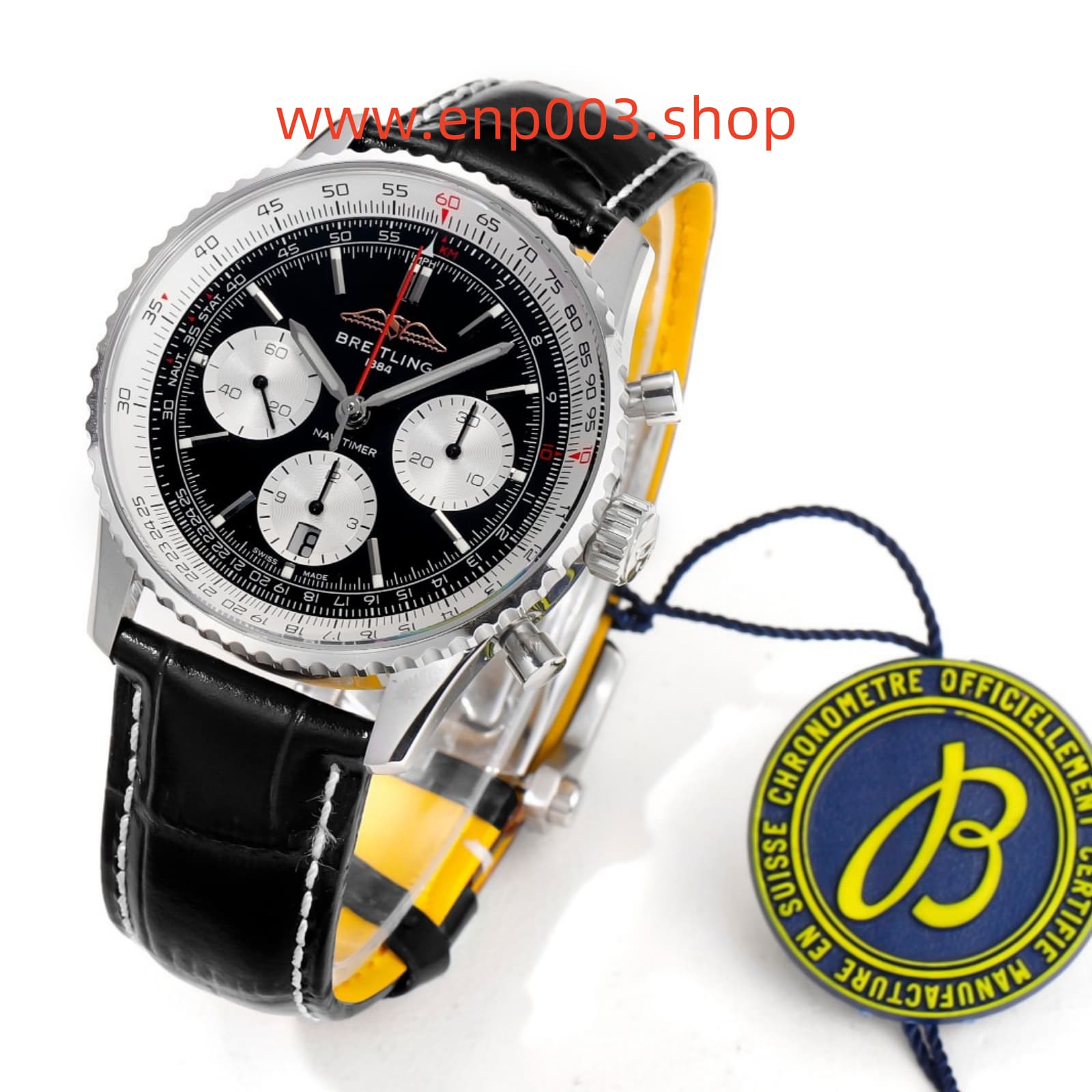 Navitimer B01 Chronograph Automatic Black Dial Leather Strap 43mm Men Watch