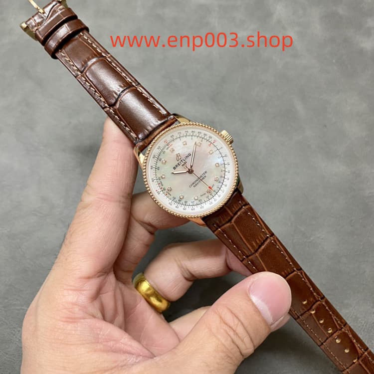 Navitimer Automatic 18k Red Gold Brown Leather Strap 35mm Women Watch