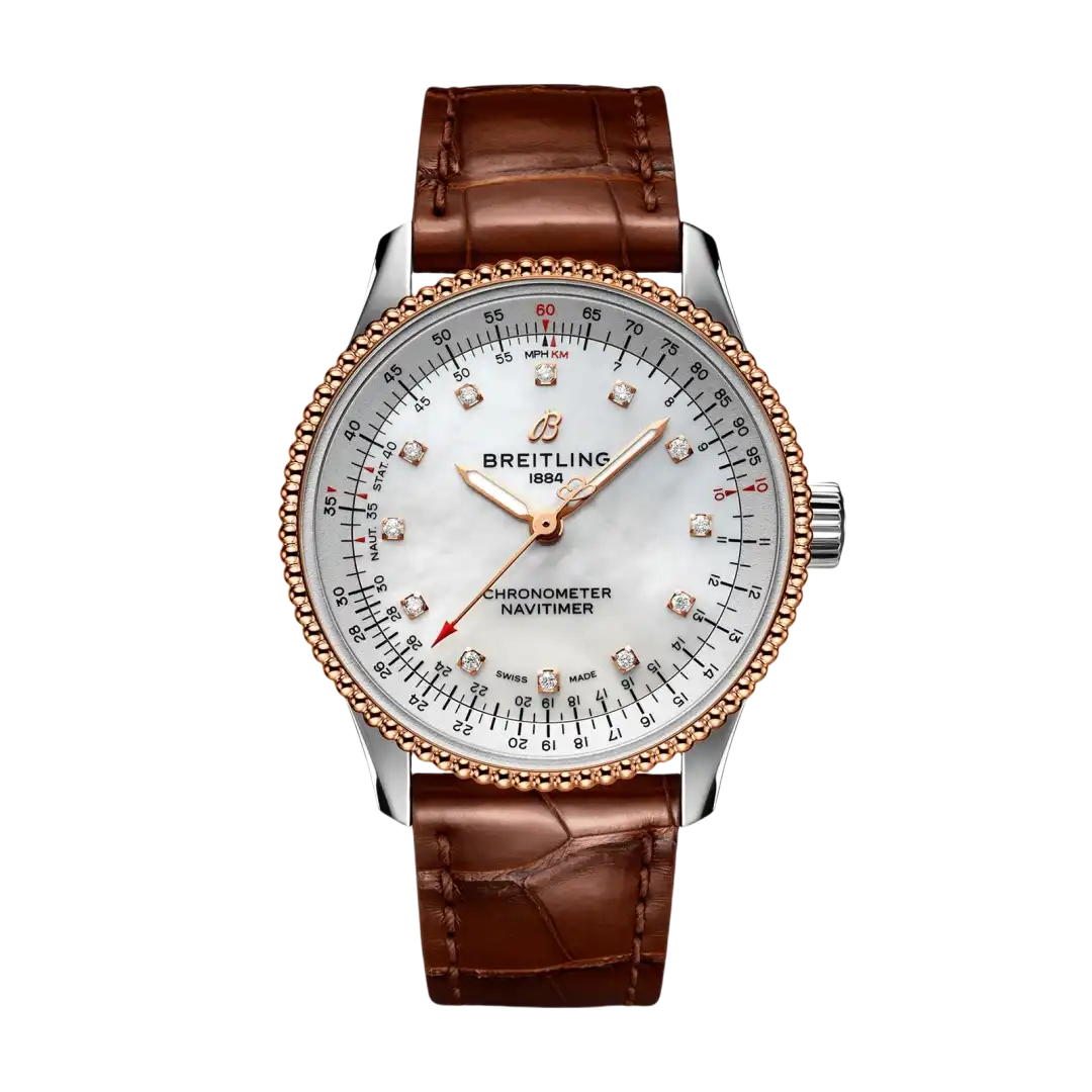 Navitimer Automatic Stainless Steel & 18k Red Gold Leather Strap 35mm Women Watch
